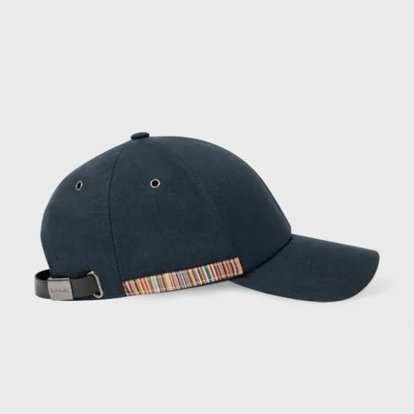 Paul Smith Hats and Gloves Linen Signature Stripe Trim Cap Dark Navy 8211 Mens