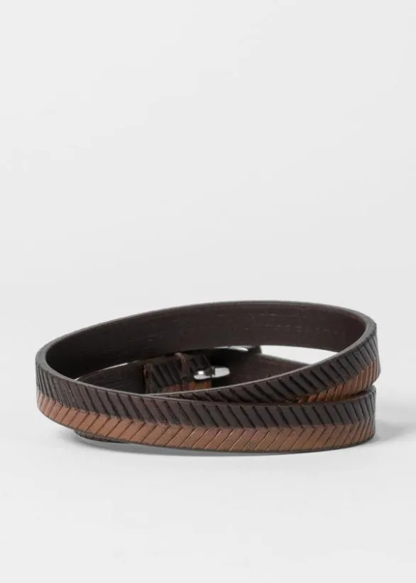 Paul Smith Jewellery and Keyrings TwoTone Herringbone Leather Bracelet Brown 8211 Mens