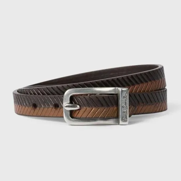Paul Smith Jewellery and Keyrings TwoTone Herringbone Leather Bracelet Brown 8211 Mens