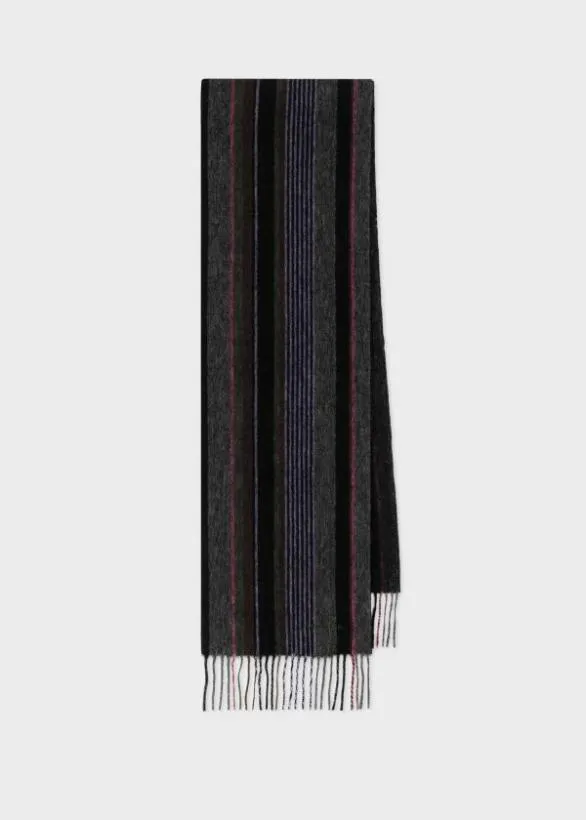 Paul Smith Monogrammed Gifts Multi Stripe Lambswool Scarf Black 8211 Mens