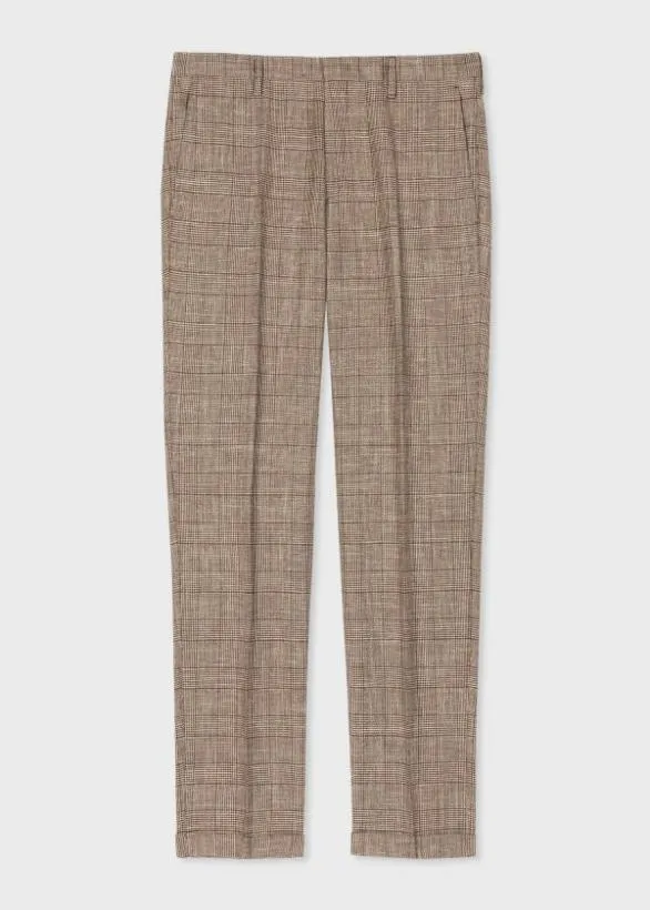 Paul Smith Pants Houndstooth Check WoolLinen Trousers Brown 8211 Mens