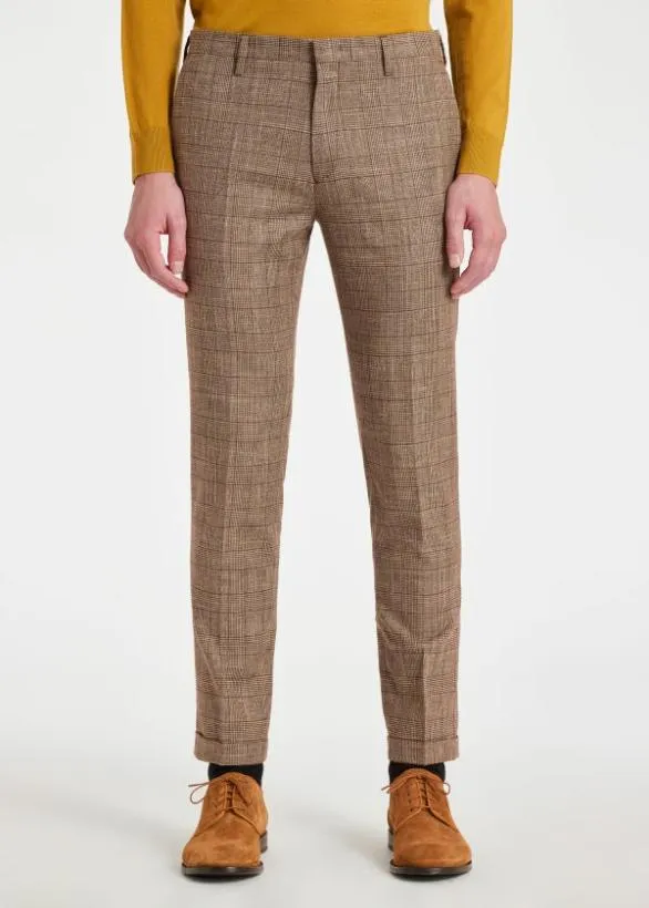 Paul Smith Pants Houndstooth Check WoolLinen Trousers Brown 8211 Mens