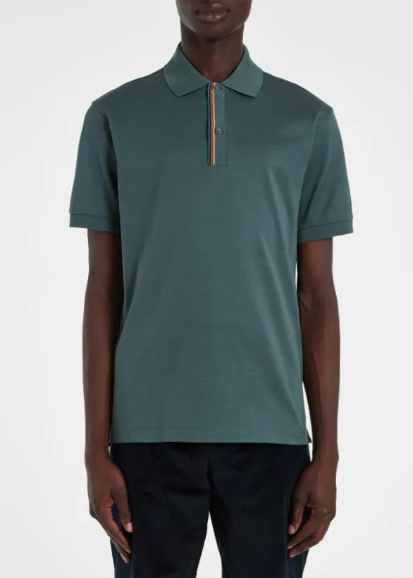 Paul Smith Polo Shirts 039Signature Stripe039 Trim Polo Shirt Teal 8211 Mens