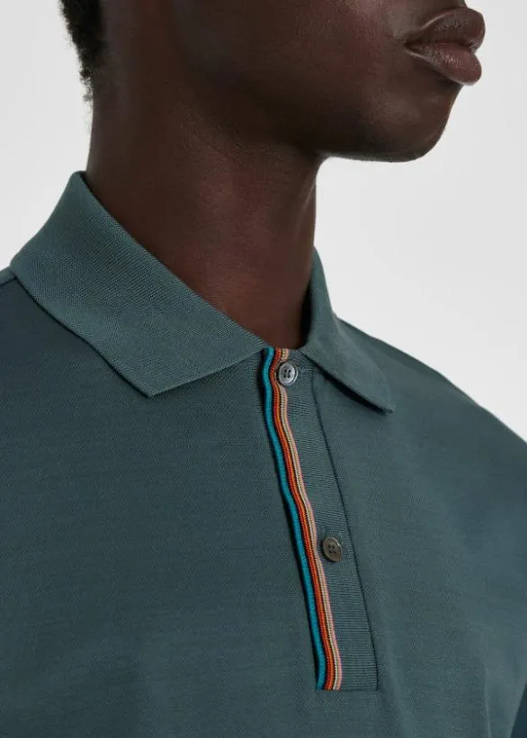 Paul Smith Polo Shirts 039Signature Stripe039 Trim Polo Shirt Teal 8211 Mens