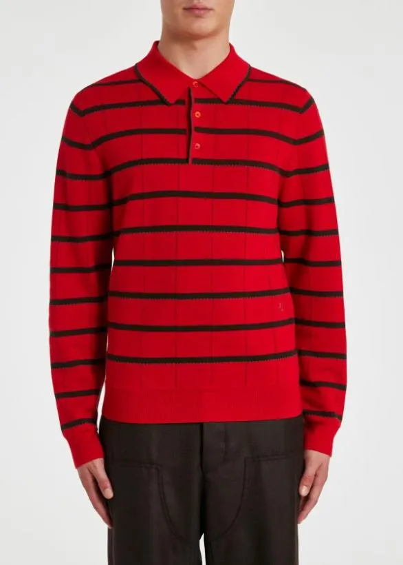 Paul Smith Polo Shirts Red Stripe Knitted Polo Shirt Red 8211 Mens