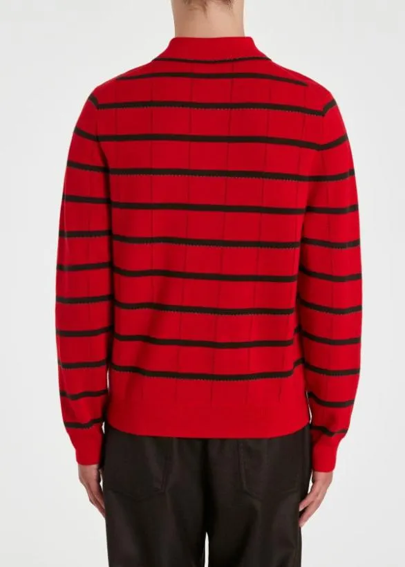 Paul Smith Polo Shirts Red Stripe Knitted Polo Shirt Red 8211 Mens