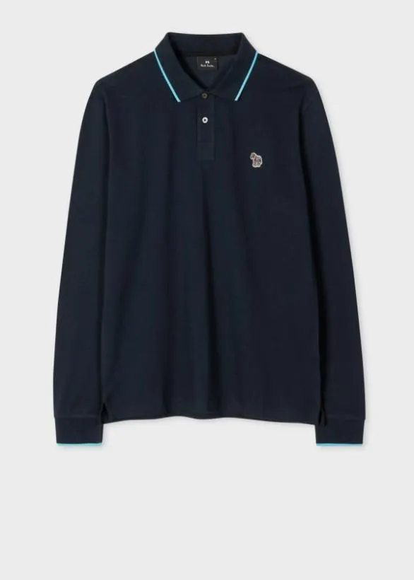 Paul Smith Polo Shirts Zebra Logo LongSleeve Polo Shirt Navy 8211 Mens