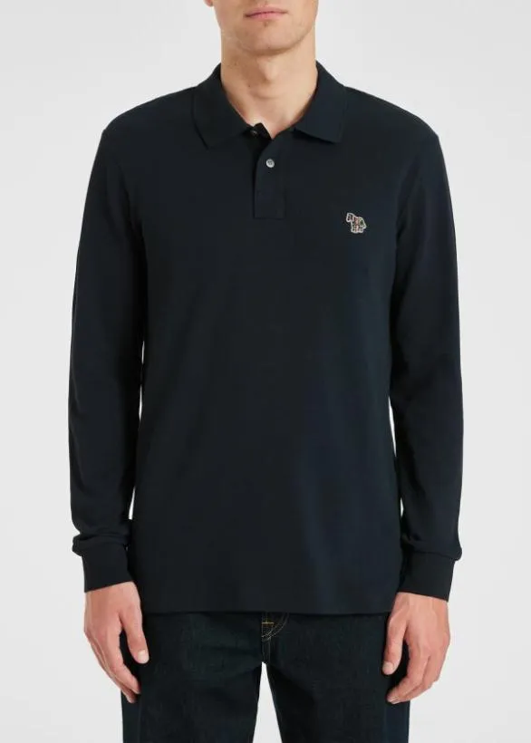 Paul Smith Polo Shirts Zebra Logo LongSleeve Polo Shirt Navy 8211 Mens