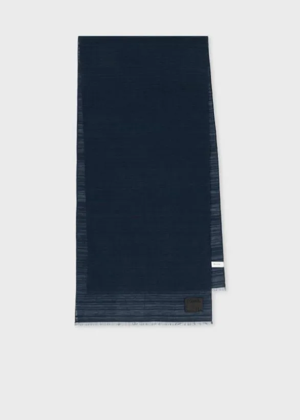 Paul Smith Scarves CottonBlend Shadow Stripe Scarf Dark Navy 8211 MensWomens