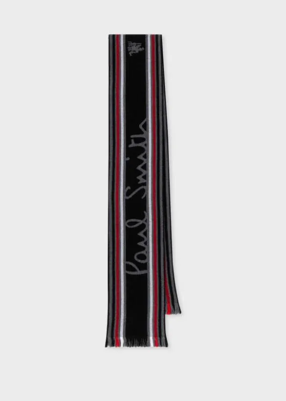 Paul Smith Scarves Paul Smith and Manchester United 8211 Stripe Logo Wool Scarf Black 8211 Mens