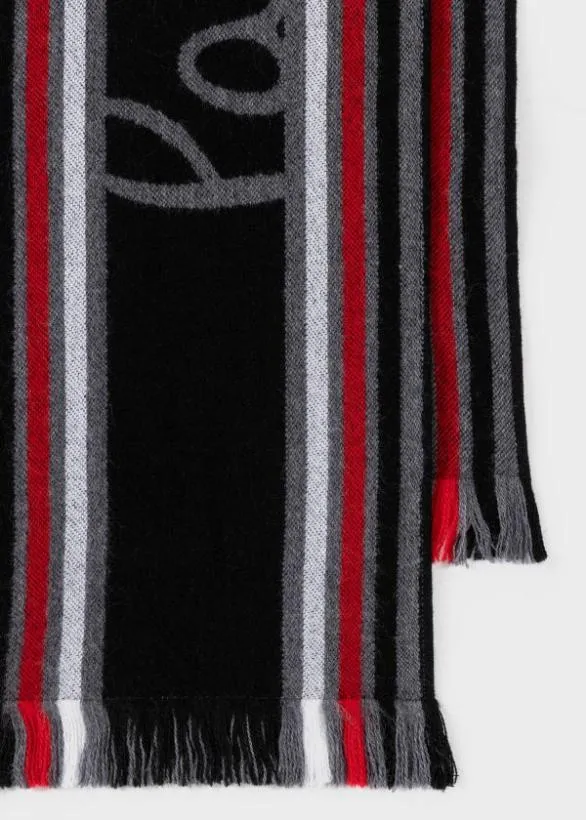 Paul Smith Scarves Paul Smith and Manchester United 8211 Stripe Logo Wool Scarf Black 8211 Mens