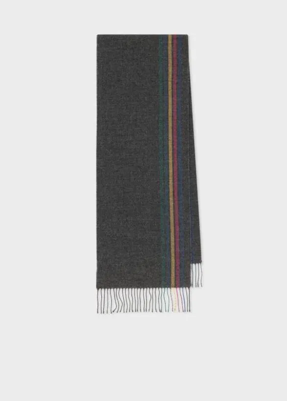 Paul Smith Scarves WoolBlend 039Sports Stripe039 Scarf Grey 8211 Mens