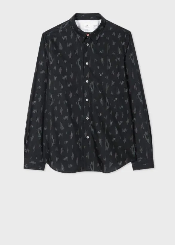 Paul Smith Shirts 039Line039 Print Organic Cotton Shirt Black 8211 Mens