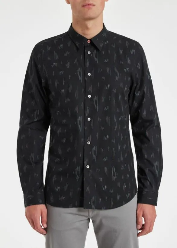 Paul Smith Shirts 039Line039 Print Organic Cotton Shirt Black 8211 Mens