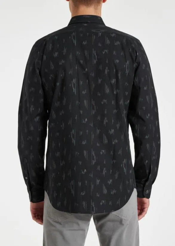 Paul Smith Shirts 039Line039 Print Organic Cotton Shirt Black 8211 Mens