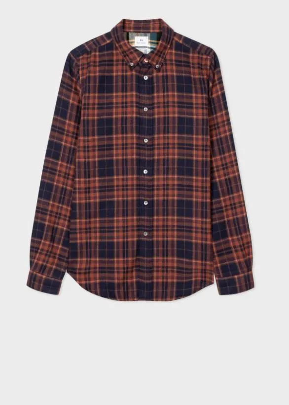 Paul Smith Shirts Cotton Flannel Shirt Brown 8211 Mens