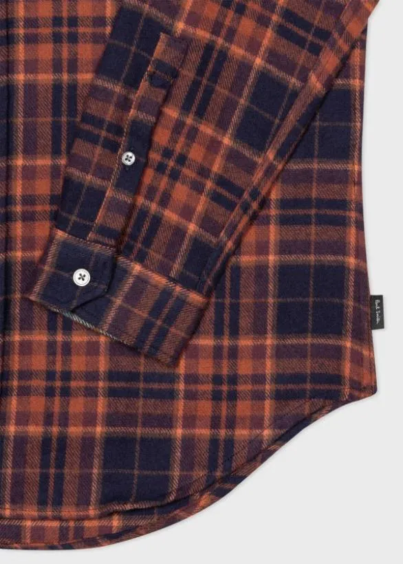 Paul Smith Shirts Cotton Flannel Shirt Brown 8211 Mens