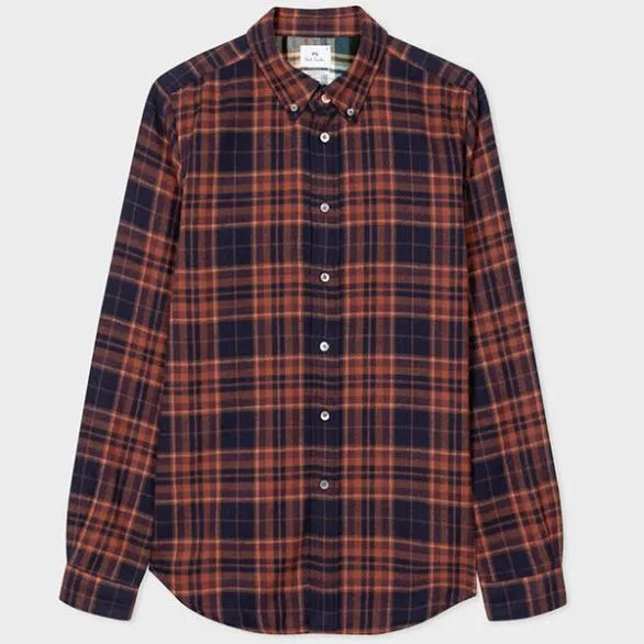 Paul Smith Shirts Cotton Flannel Shirt Brown 8211 Mens