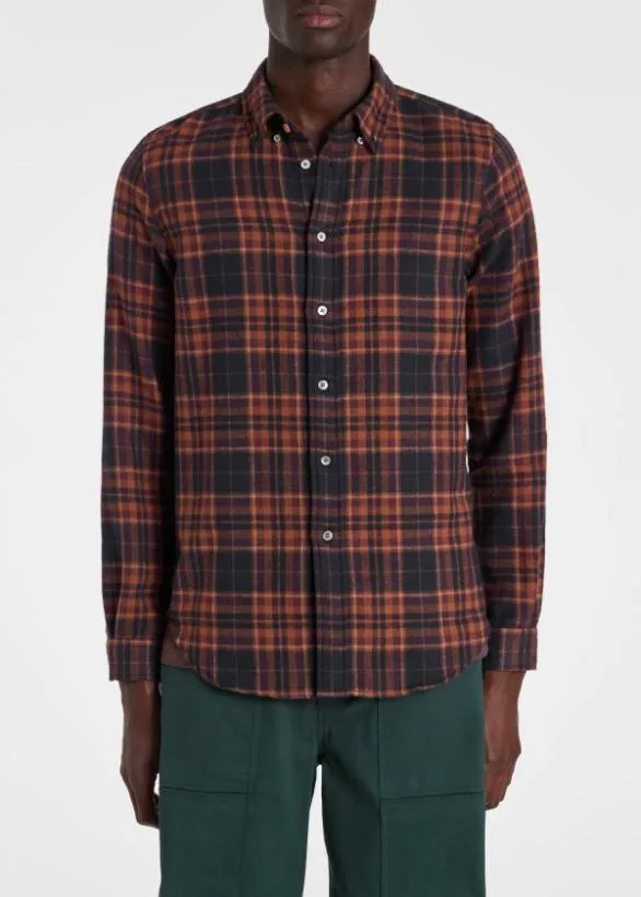 Paul Smith Shirts Cotton Flannel Shirt Brown 8211 Mens