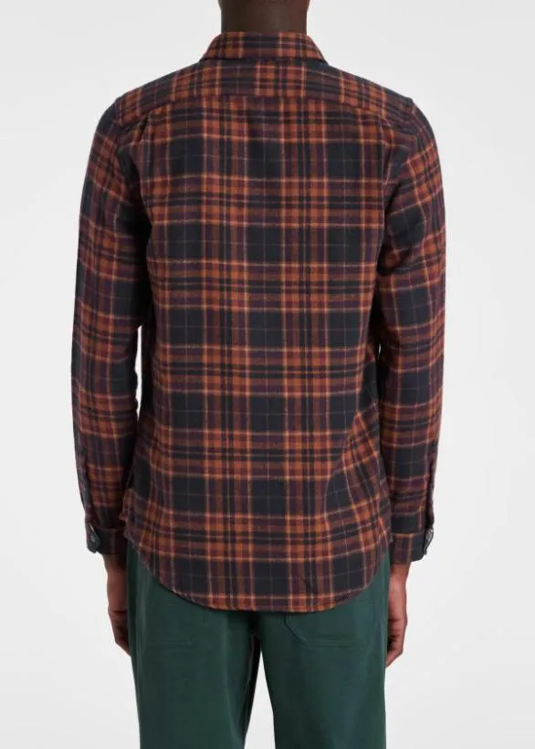 Paul Smith Shirts Cotton Flannel Shirt Brown 8211 Mens