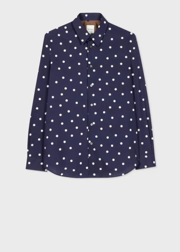 Paul Smith Shirts Cotton Polka Dot Shirt Navy 8211 Mens