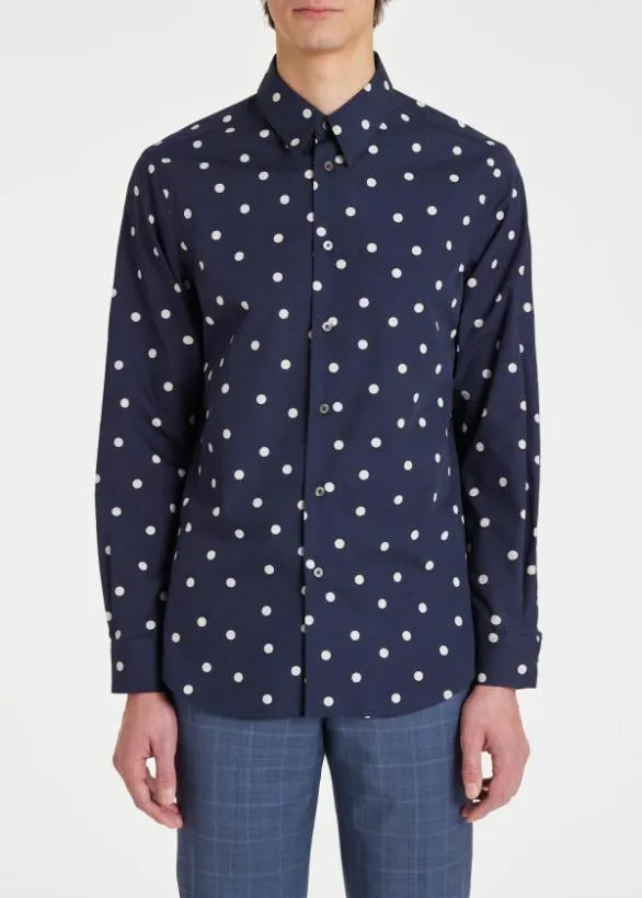 Paul Smith Shirts Cotton Polka Dot Shirt Navy 8211 Mens
