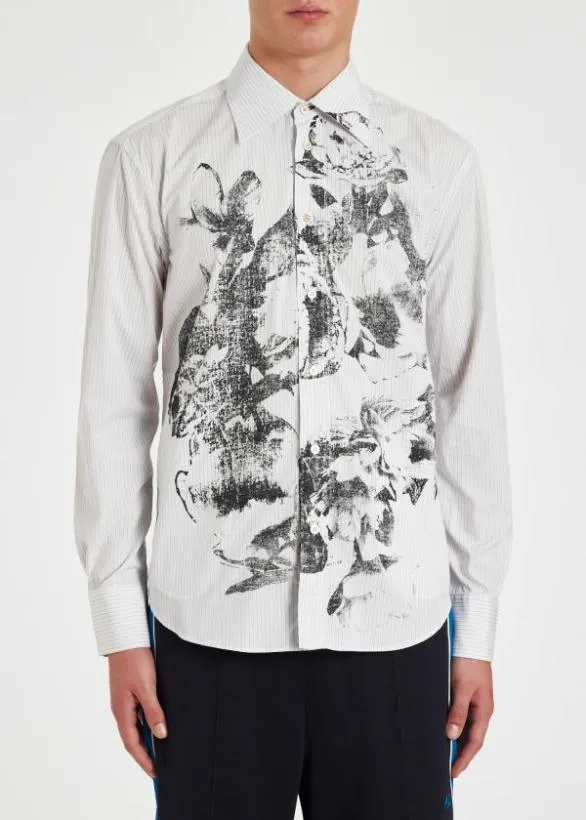 Paul Smith Shirts Fine Stripe Floral Print Shirt White 8211 Mens