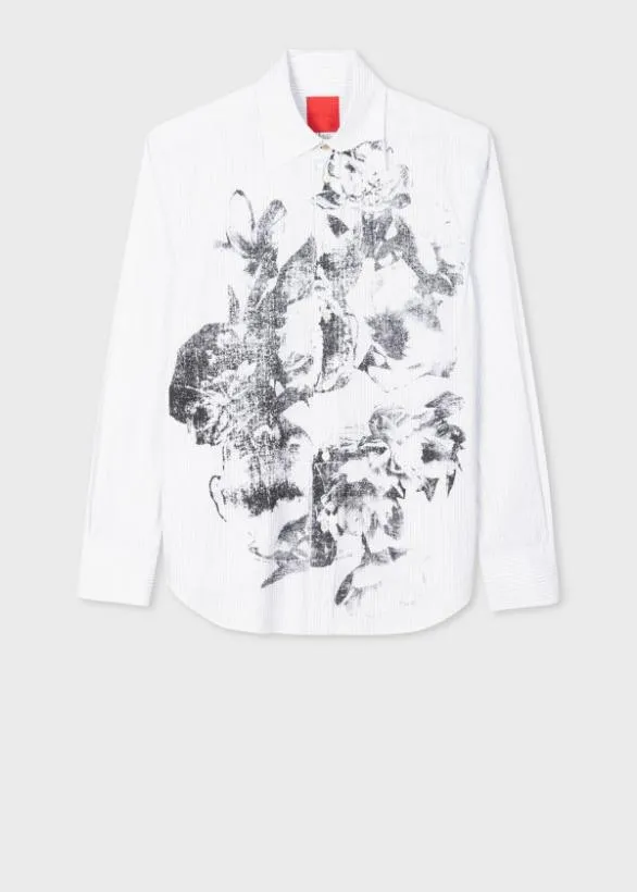 Paul Smith Shirts Fine Stripe Floral Print Shirt White 8211 Mens