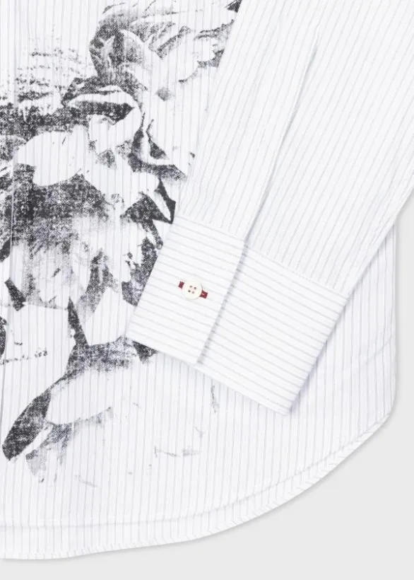 Paul Smith Shirts Fine Stripe Floral Print Shirt White 8211 Mens