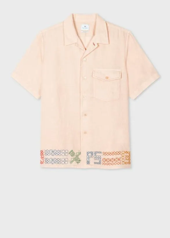 Paul Smith Shirts Linen Shirt With CrossStitch Detail Beige 8211 Mens