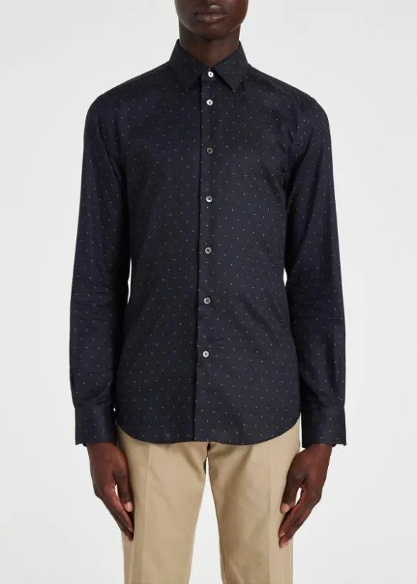 Paul Smith Shirts SlimFit Polka Dot CottonTwill Shirt Navy 8211 Mens
