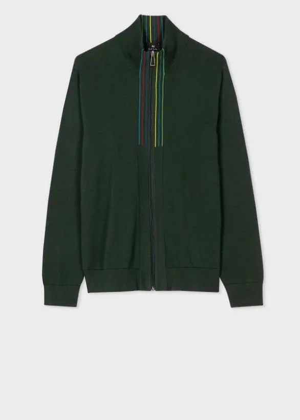 Paul Smith Sweaters 039Sports Stripe039 Zip Cardigan Dark Green 8211 Mens