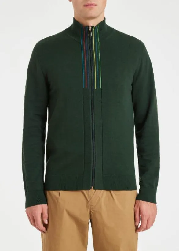 Paul Smith Sweaters 039Sports Stripe039 Zip Cardigan Dark Green 8211 Mens