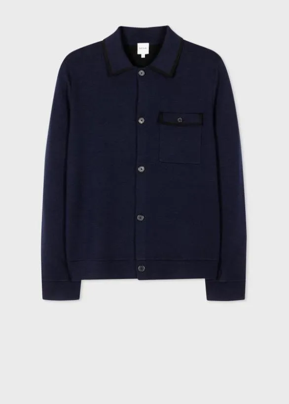 Paul Smith Sweaters Merino Wool Collared Cardigan Navy 8211 Mens
