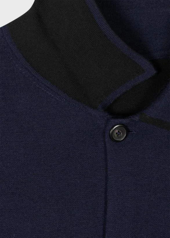 Paul Smith Sweaters Merino Wool Collared Cardigan Navy 8211 Mens