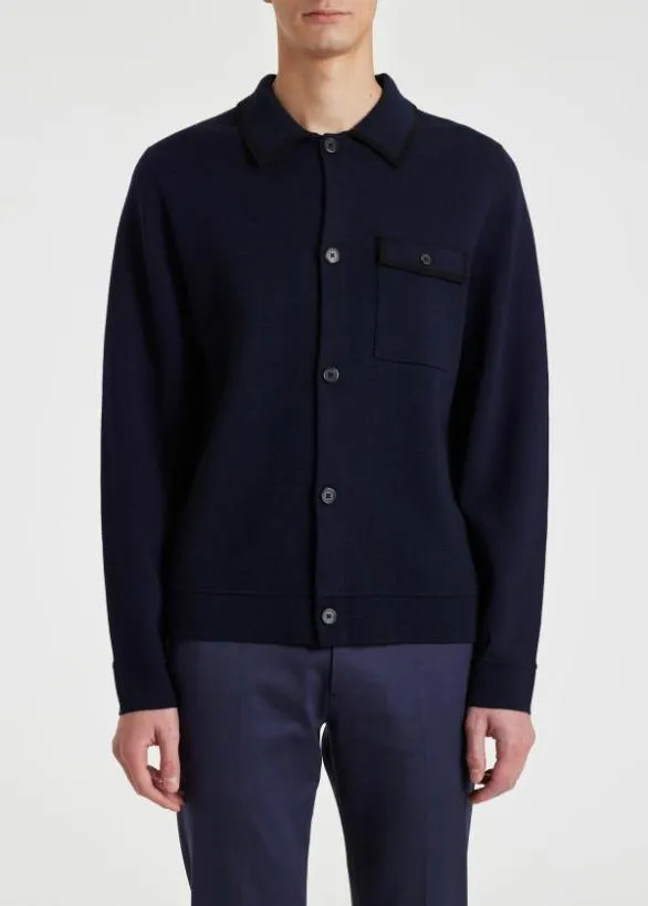 Paul Smith Sweaters Merino Wool Collared Cardigan Navy 8211 Mens