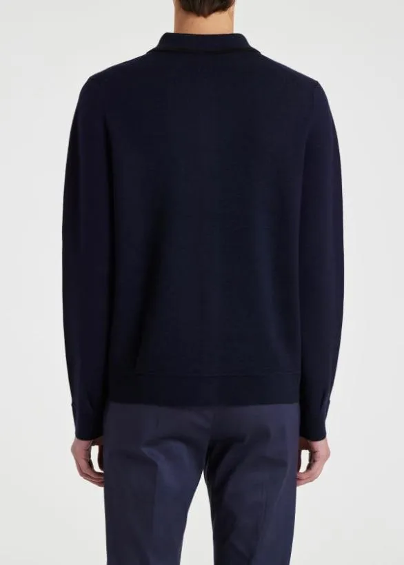Paul Smith Sweaters Merino Wool Collared Cardigan Navy 8211 Mens