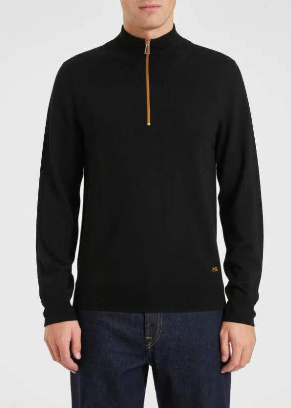 Paul Smith Sweaters Merino Wool Zip Neck Sweater Black 8211 Mens