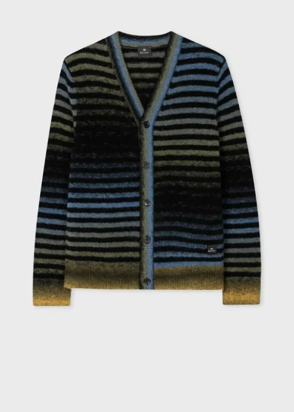 Paul Smith Sweaters MultiStripe MerinoBlend Cardigan Blue 8211 Mens