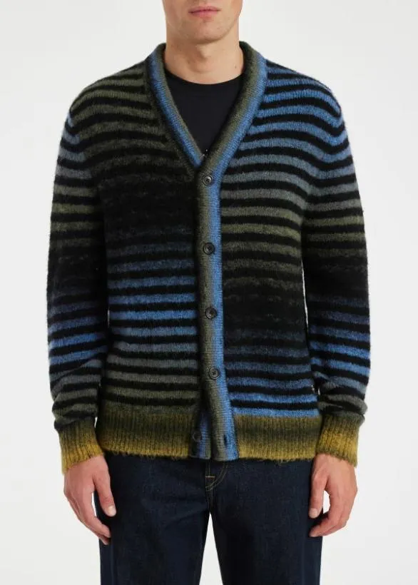 Paul Smith Sweaters MultiStripe MerinoBlend Cardigan Blue 8211 Mens