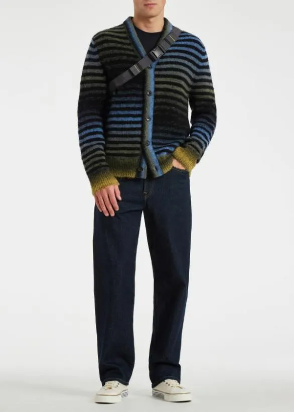 Paul Smith Sweaters MultiStripe MerinoBlend Cardigan Blue 8211 Mens