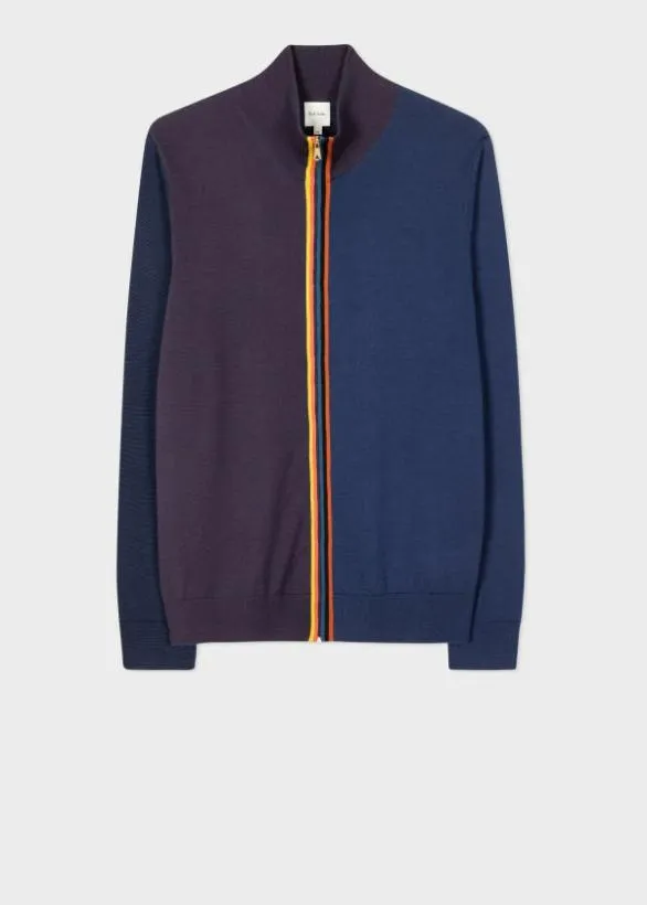 Paul Smith Sweaters Washable Wool 039Artist Stripe039 Zip Cardigan Navy 8211 Mens
