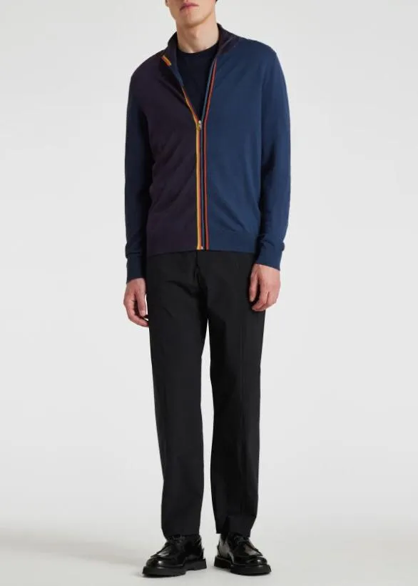 Paul Smith Sweaters Washable Wool 039Artist Stripe039 Zip Cardigan Navy 8211 Mens