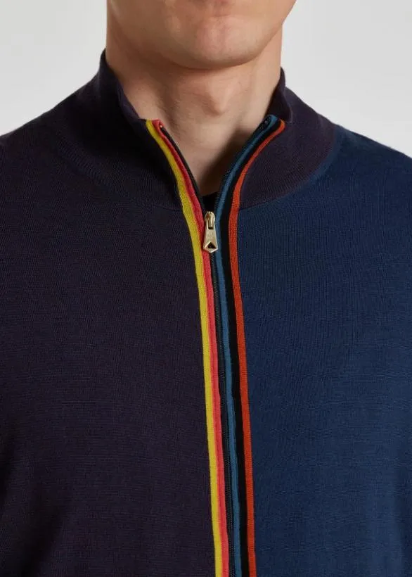 Paul Smith Sweaters Washable Wool 039Artist Stripe039 Zip Cardigan Navy 8211 Mens