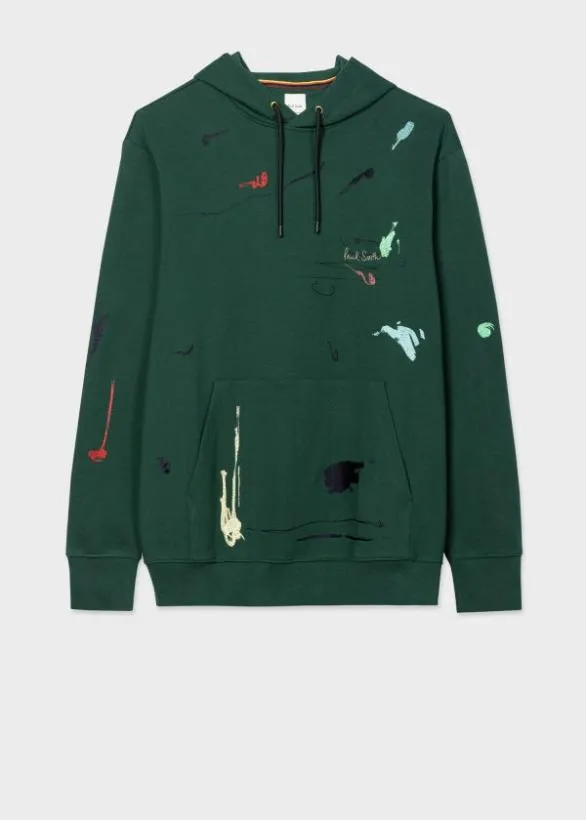 Paul Smith Sweatshirts and Hoodies Cotton 039Ink Marks039 Hoodie Dark Green 8211 Mens