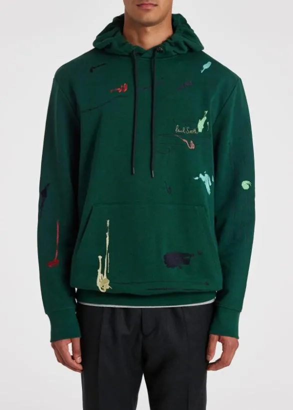 Paul Smith Sweatshirts and Hoodies Cotton 039Ink Marks039 Hoodie Dark Green 8211 Mens