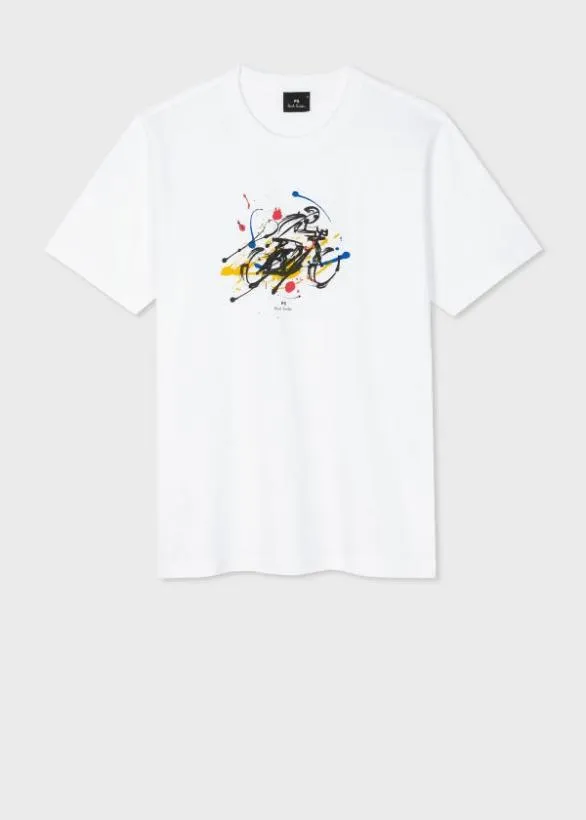 Paul Smith TShirts 039Cyclist Sketch039 Print Cotton TShirt White 8211 Mens