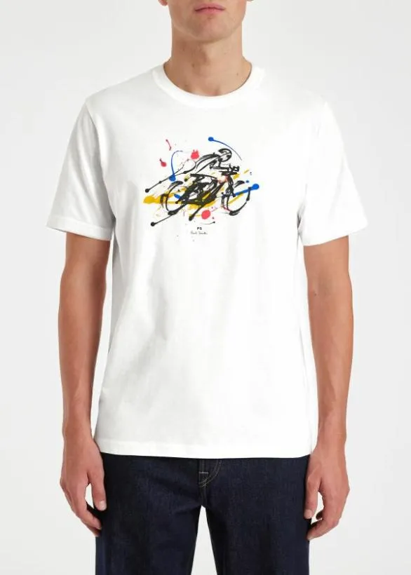 Paul Smith TShirts 039Cyclist Sketch039 Print Cotton TShirt White 8211 Mens