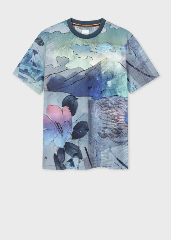 Paul Smith TShirts 039Narcissus039 Print Cotton TShirt Blue 8211 Mens