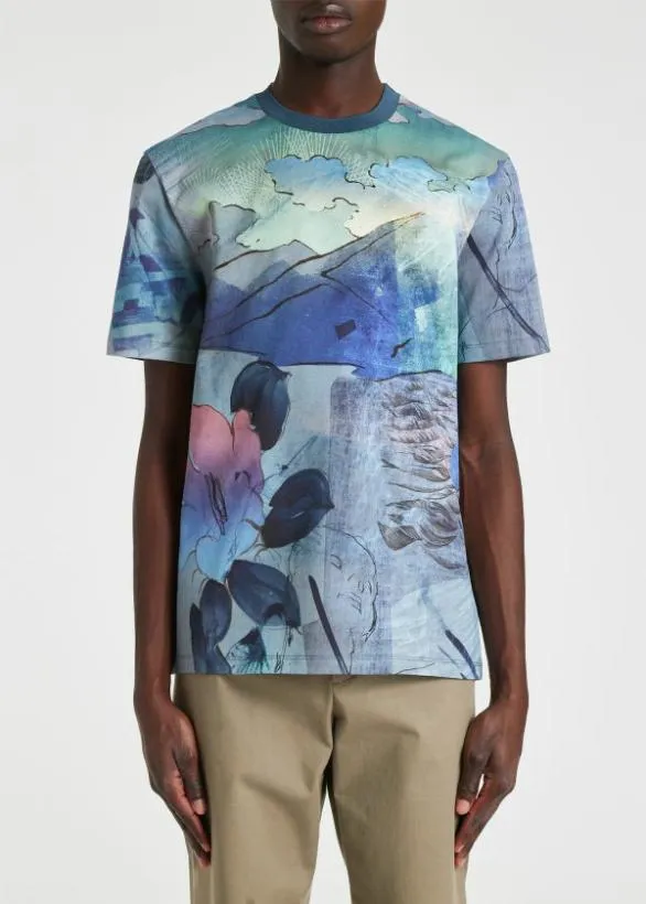 Paul Smith TShirts 039Narcissus039 Print Cotton TShirt Blue 8211 Mens